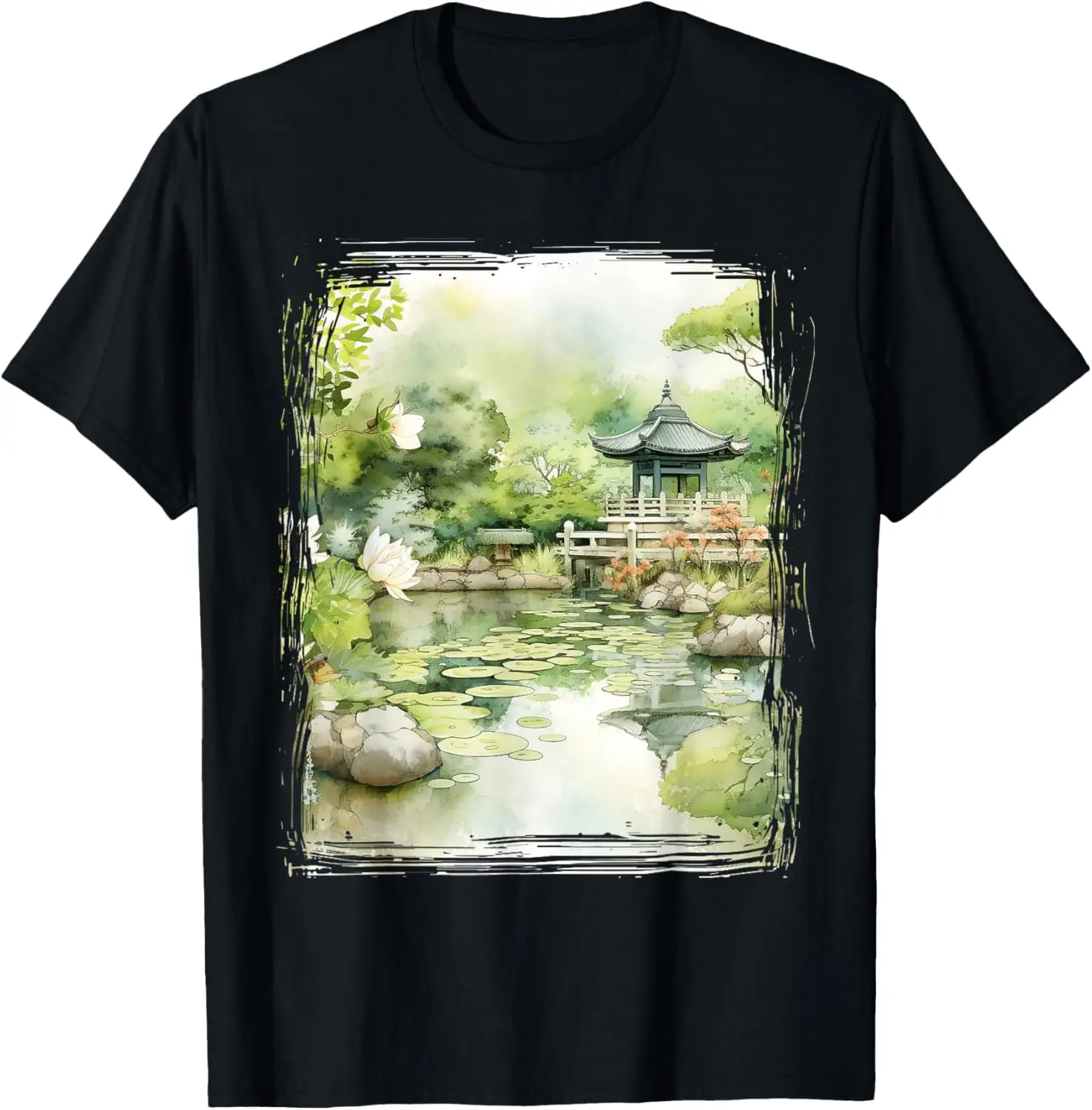 

Vintage Japanese Flower Tee Mountain View Landscape Graphic T-Shirt