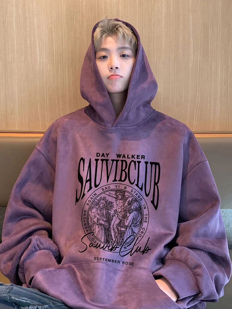 

Мужская толстовка из плотной замши в американском ретро-стиле, весенне-осенняя одежда, модная куртка в уличном стиле от бренда Haome, премиум-класс