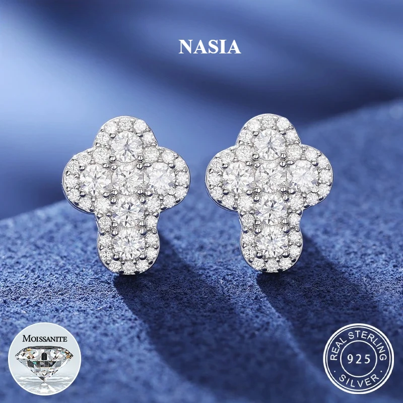 NASIA D VVS Moissanite Cross Stud Earrings for Women Men's Real S925 Silver Jewelry Sparkling Iced Out Gift for Daily Wear 2026