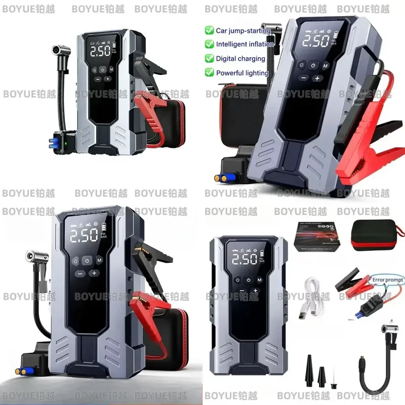 Portable Car Jump Starter with Air Compressor 10000mAh Power Bank Auto Battery Booster Tire Inflator Emergency Light 4 in 1