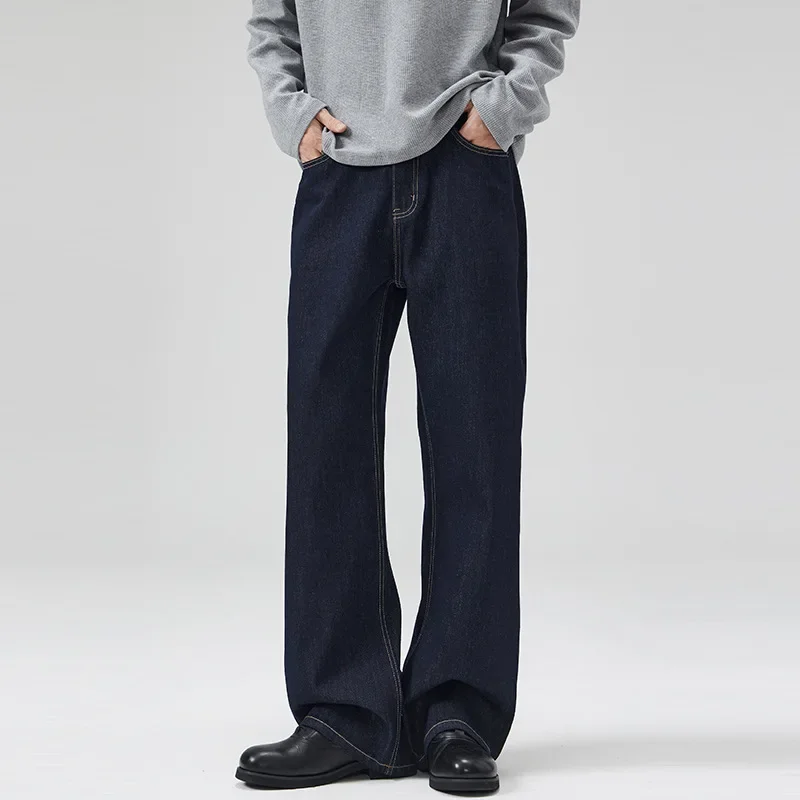 American Men's Solid Color Loose Wide Leg Straight Casual Trendy Simple Basic Denim Trousers 2026 New Fashion Vintage Clothes