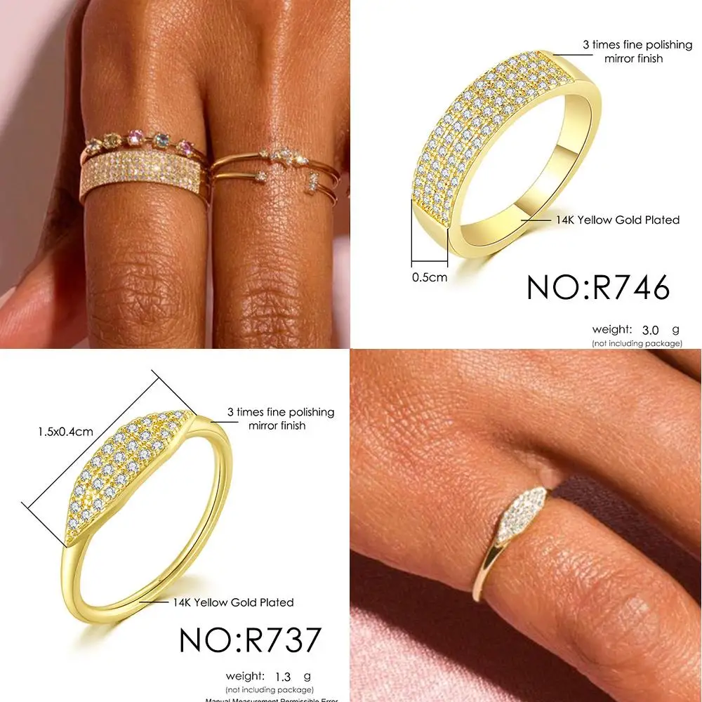 Dainty Minimalist Stacking Ring For Women Trend Cubic Zircon Gold Color Crystal Finger Accessories for Female Jewelry Gift R737