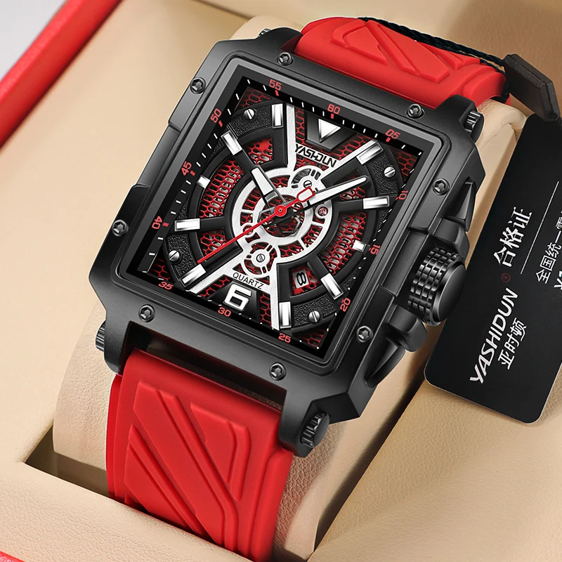 Luxury Military Quartz Watch Men Sport Multi-function Watches Waterproof Chronograph Clock Male Fashion Square Men Watch Relojes