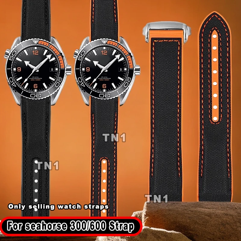 

20mm 21 22mm For Omega SEAMASTER 300 PLANET OCEAN Men's strap Observatory AT150 8900 Bracelet Curved end Nylon Rubber Watchband