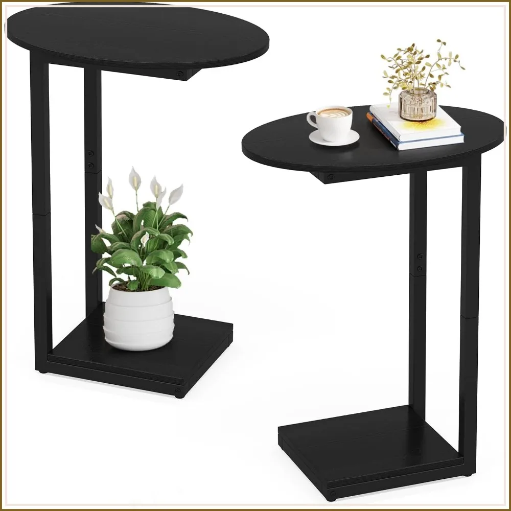 

C-Shaped Small Side Table, End Table for Couch, Wood Coffee TV Tray for Living Room Bedroom, Space Saving, 2 Pack