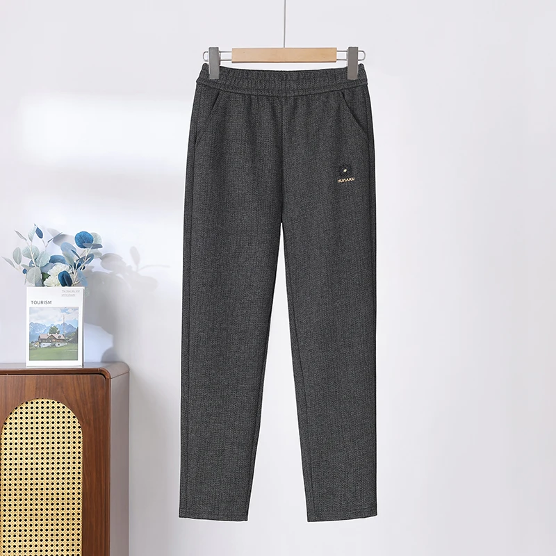 Kobiety w średnim wieku Jesień i zima wysokiej klasy wełniane żakardowe spodnie slim fit Luźne spodnie z elastyczną talią plus Size