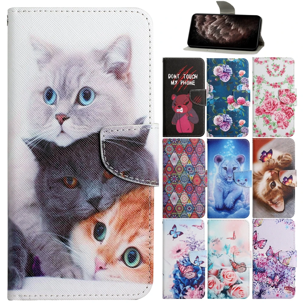 Realme 8 Pro C20 C3 C11 2021 GT Leather Book Case for OPPO Reno5 Reno 4 5 Lite 5Z 6 Cases Cute Cat Rose Flip Wallet Phone Cover