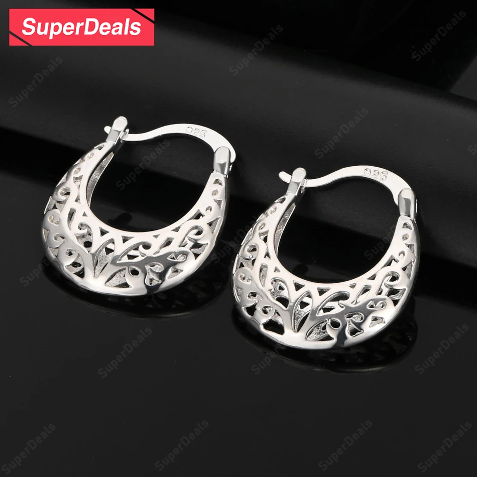 

SuperDeals 925 Sterling Silver 20mm U Shape Hoop Earrings Women Party Exquisite Pretty Jewelry Charm Wedding Anniversary Gift
