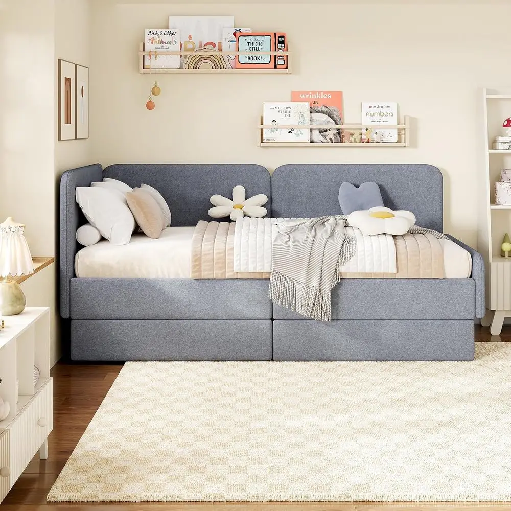 Space-Saving Twin XL Storage Bed with Daybed, Multi-Function Upholstered Bed, Light Grey view 5
