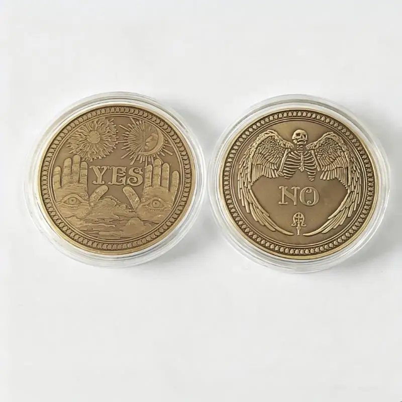 Retro Yes No Decision Flip Coin Skeleton Winged Angel Art Pattern Metal Souvenir Divination Coin for Collection Gift Game