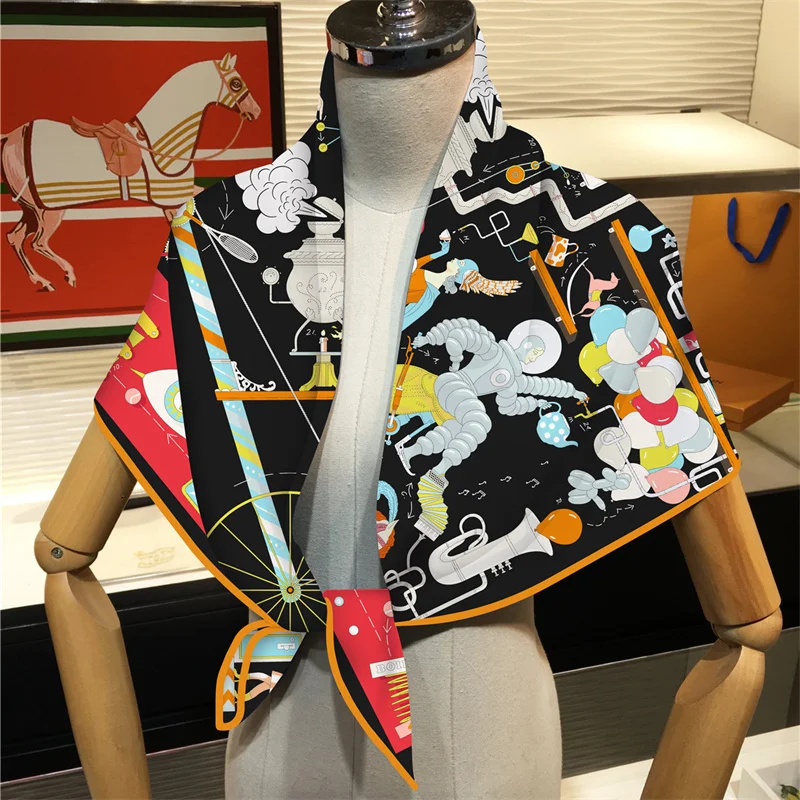 Silk Scarf Women Magic Festival Square Scarves Head Echarpes Silk Foulards Femme Wraps Beach Shawls Bandana Lady Hijabs 90CM