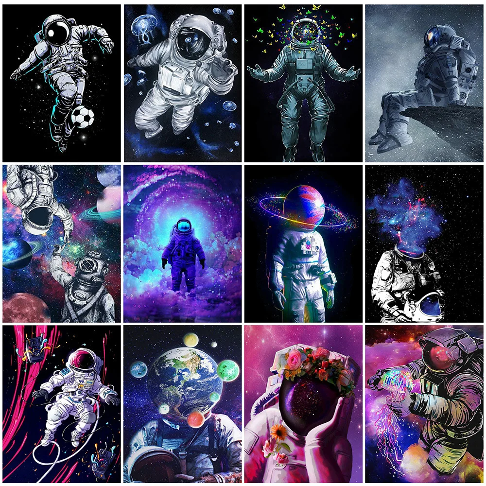 

Алмазная вышивка HUACAN астронавт и с цветочным узором для девочек квадратные алмазов картина планета Алмазная мозаичный портрет рукоделие стены искусства