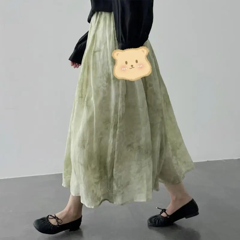 

Окрашенная вручную льняная полуюбка средней длины Ele a Line Summer Faion by Pig Sir Юбка-миди из полиэстера