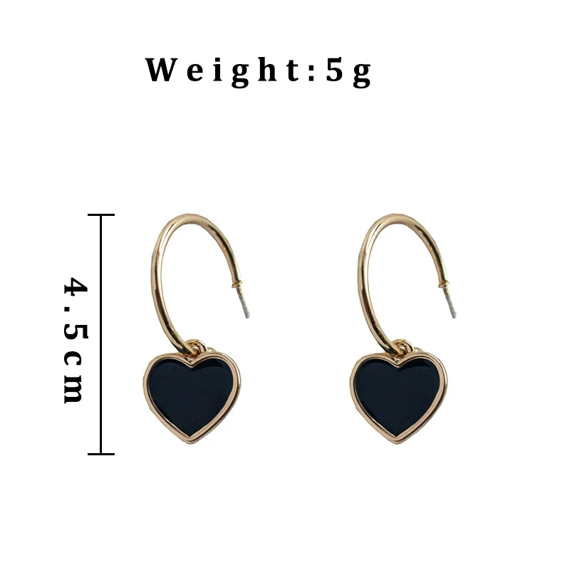 Trendy Black Heart Dangle Earrings for Women Golden Color Metal Open Round Circle Drop Earrings Party Retro Statement Jewelry