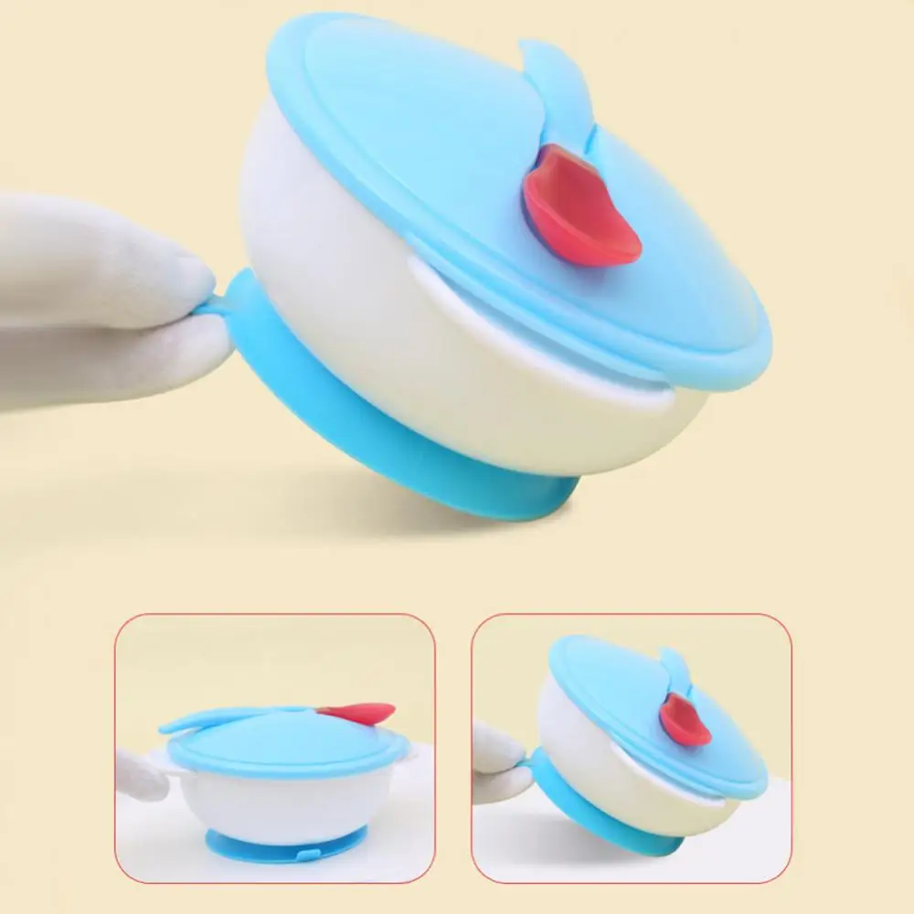 Baby Toddler Anti Slip Suction Bowl with Temperature Spoon Lid Feeding Tableware