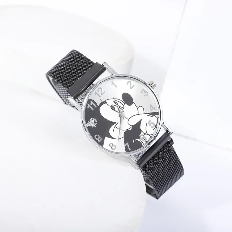 Stylish Disney Mickey Mouse Watch with Stainless Steel Mesh Strap for Men and Women
