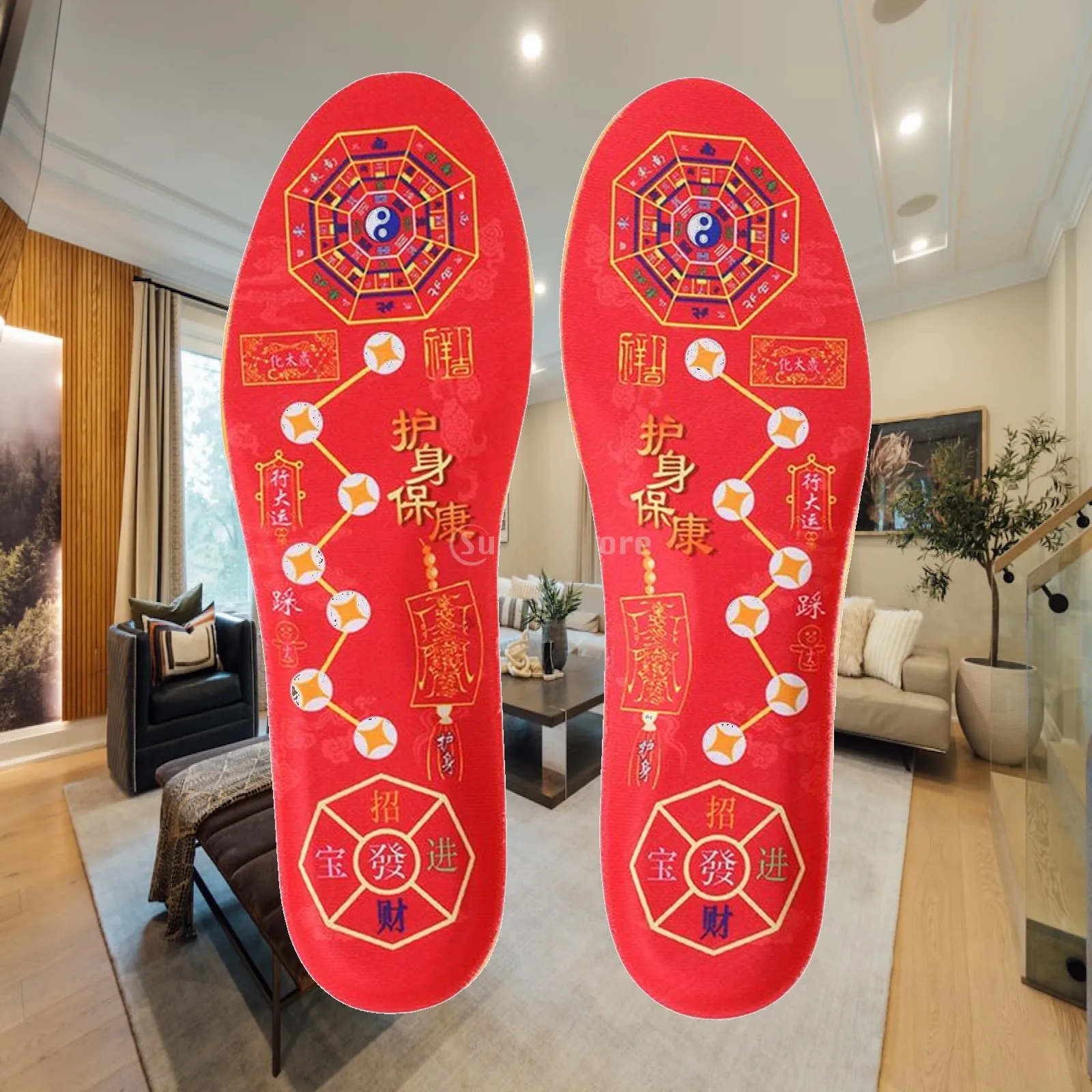 Chinese Red Insoles, Women Men Shock Absorption Foot Pads Wear Resistant Shoes Inserts for Walking Skiing Camping Climbing