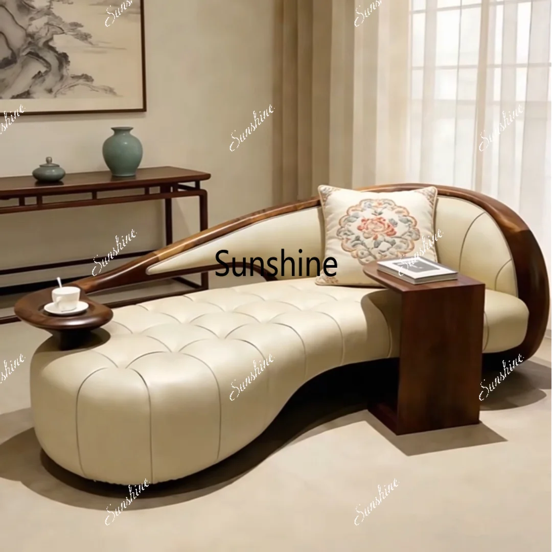 

New Chinese-style single recliner villa hotel solid wood chaise longue