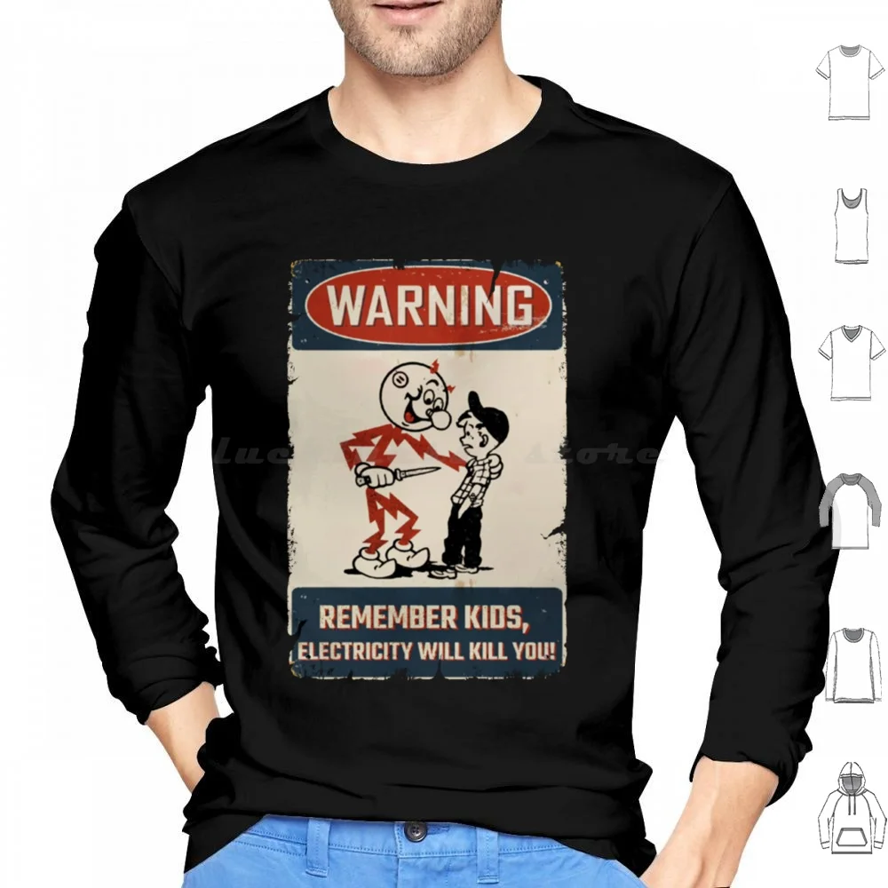 Warning Remember Kids Hoodie cotton Long Sleeve Warning Remember Kids Rainbow Except Electricity Gold Except Electricity