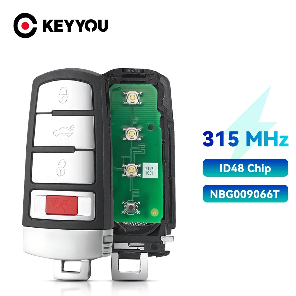 

KEYYOU Smart Remote Car Key Fob 4 Buttons 315MHz ID48 for VW Volkswagen Passat 2006-2013 CC 2009-2015 FCCID NBG009066T