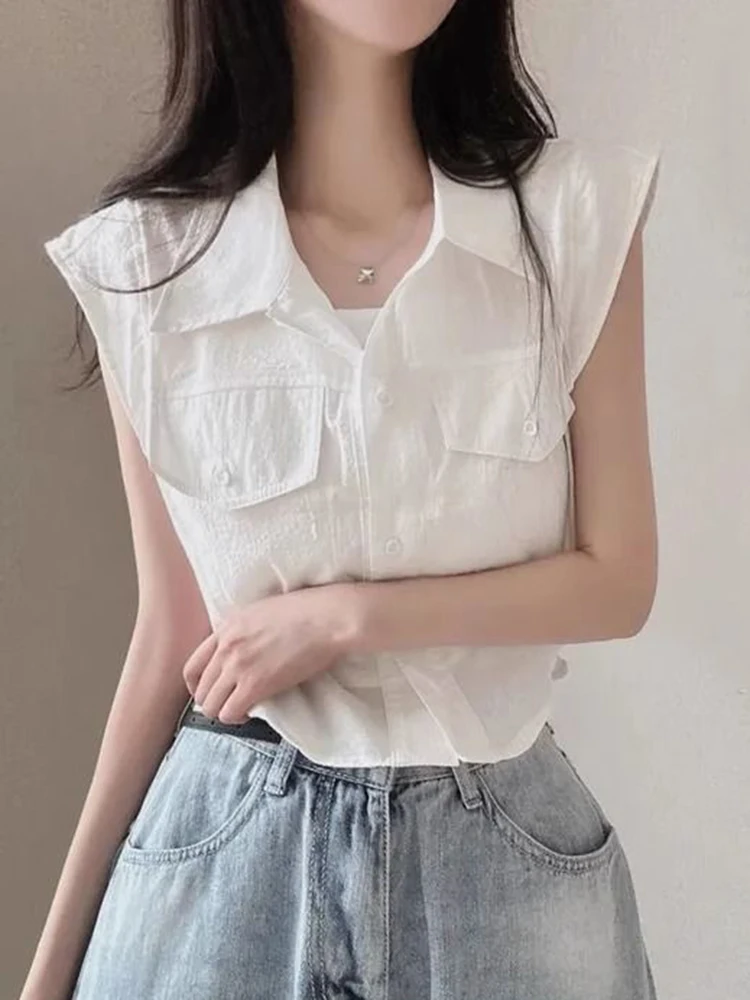 Zoki Cropped Flying Sleeve Shirt Women Sexy Slim Korean Elegant Blouse Casual Design Sweet Female Summer Vintage New Short Tops