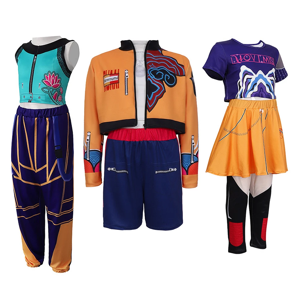 

Rumi Mira Zoey Demon Hunters Stage Performance Costumes Set Girls K-Pop Cosplay Halloween Carnival Party Children Print Outfits