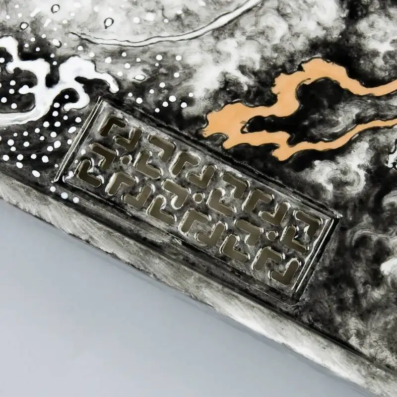 Sacred Mountain Pastel Carp Jingdezhen Handmade Hand-Painted Full Ink Dragon Dry And Wet Dual-Use Large Tea Tray