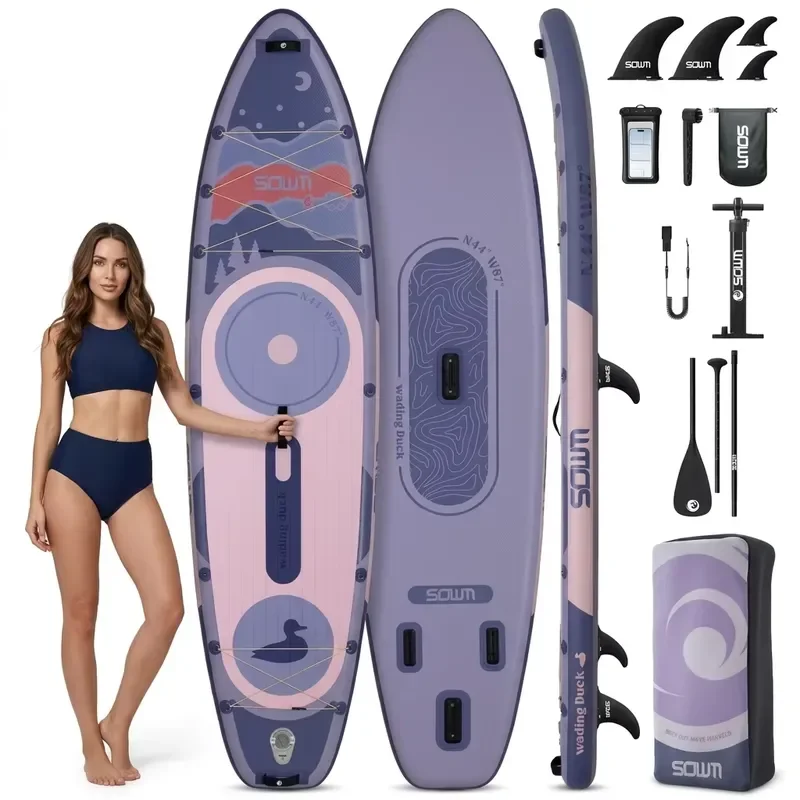 Inflatable Stand Up Paddle Board 11ft 6in for Camping SUP Extra Wide Dual Bungee Cargo System Surfboard with Complete