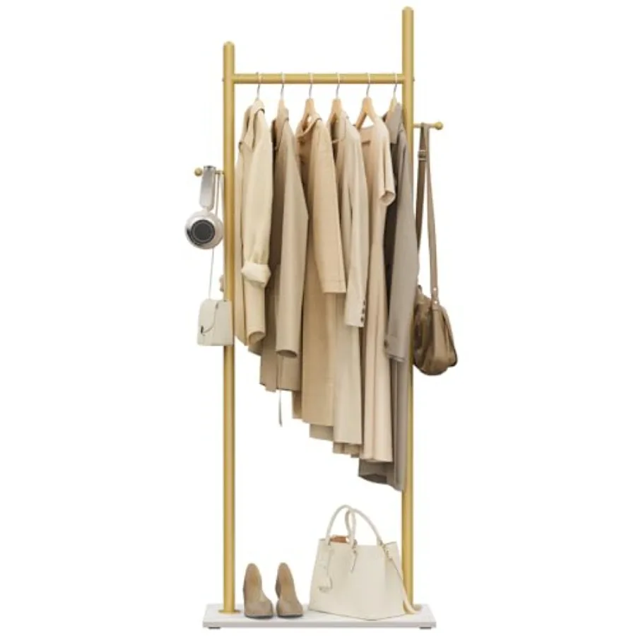 

Coat Hanger Stand with 2 Hooks, Standing Garment Storage for Indoor - Coat Tree for Hanging Clothes for Bedroom - 19.7" Wide He