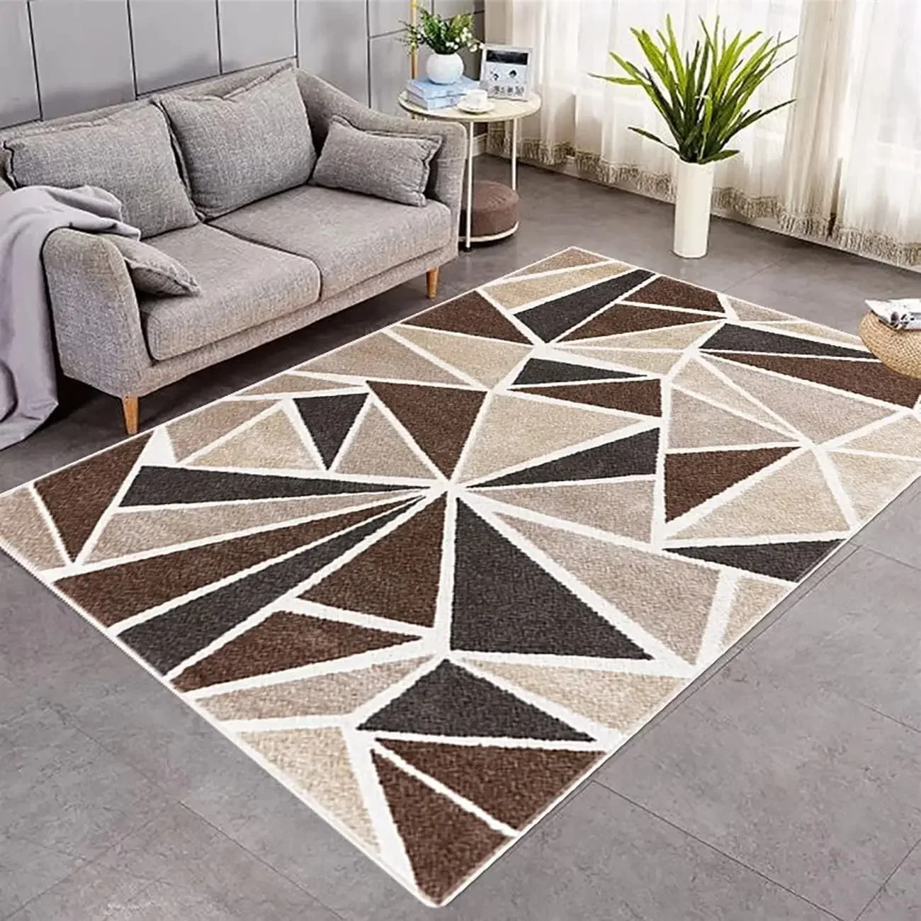 Contemporary Geometric Pattern Area Rug With Artistic Abstract Triangle Circle Motifs Soft Decorative Carpet For Living Room