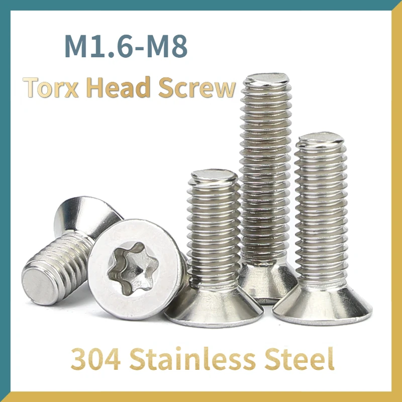 

50/ 20/ 10 /5pcs 304 Stainless Steel Six-Lobe Torx Flat Countersunk Head Screw Bolt GB2673 M1.6 M2 M2.5 M3 M4 M5 M6 M8