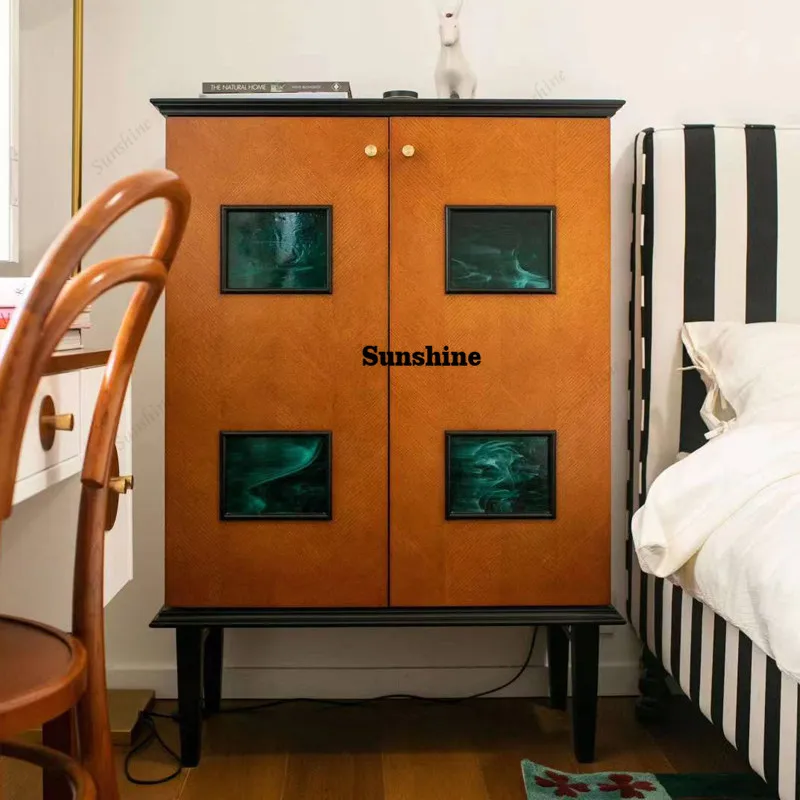 

French retro style dining side cabinet medieval sofa TV side cabinet solid wood entrance cabinet