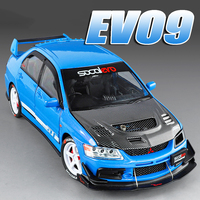 1:24 Toy EVO9 GT Model Supercars Alloy Diecast Sound Light Front Wheel Steering Doors Opened Pull Back Popular Sports Car Toys