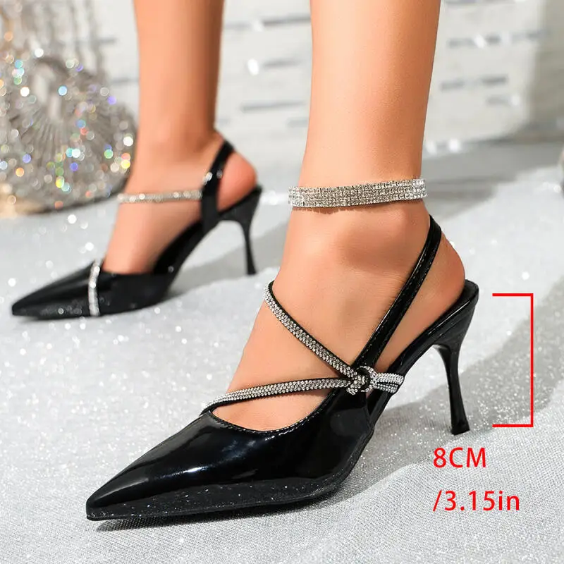 

Sexy Black Patent Leather Slingback Pumps Women Summer 2026 Luxury Glitter Strap Pointed Toe High Heel Pumps Woman Nude Sandals