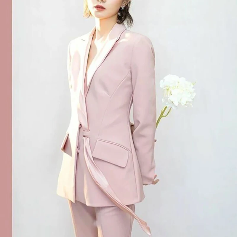 Luxury Fashion Women Suits Pants Sets With Jacket 2 Piece Blazer One Button Peak Lapel Full Sets Elegant Female Clothing 2024