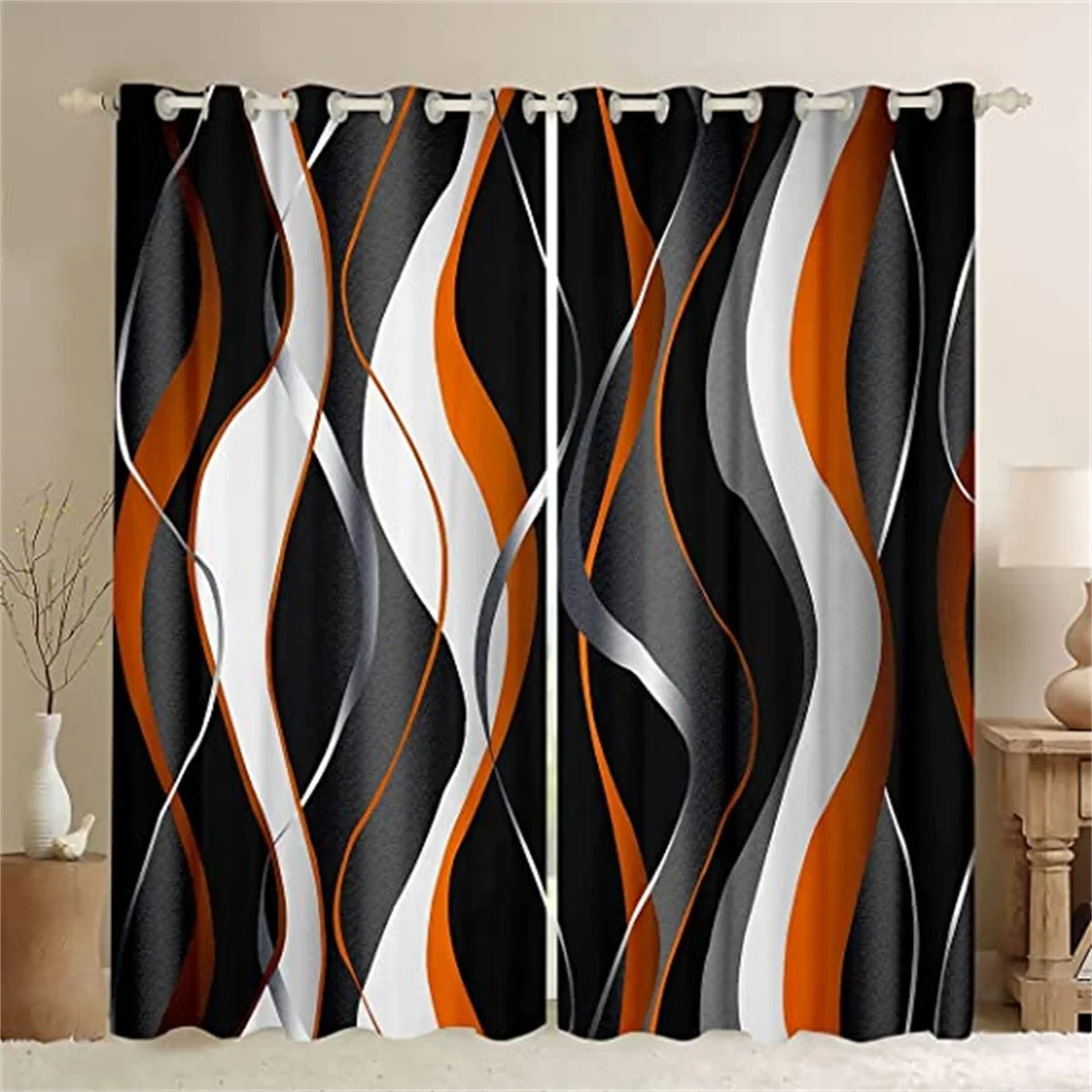 Custom Modern Abstract Drape Geometric Spiral Two Thin Window Curtain for Living Room Bedroom Decor 2 Pieces Free Shipping