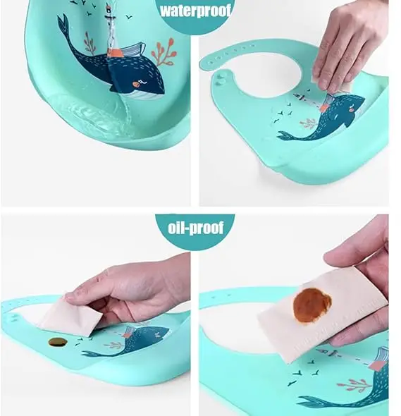 Waterproof Baby Silicone Bibs Toddler Feeding Bibs for Baby Kids Boys and Girls image 4