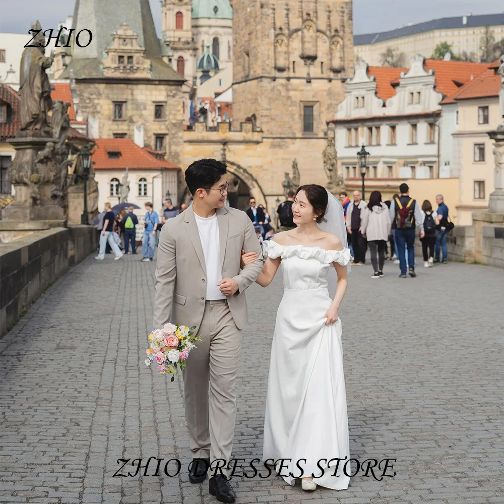 

ZHIO Modern Urban Street Shot Korean Wedding Formal Strapless Folds Floor-Length Satin Dress Customized 한국 웨딩 드레스