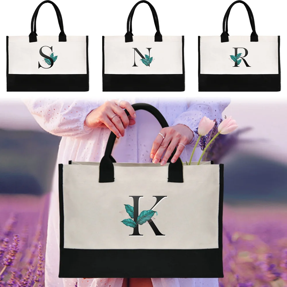 

Portable Women's Handheld Shopping Bag Reusable and Environmentally Friendly Jute Shopping Bag Leaf Letter Series Print Pattern