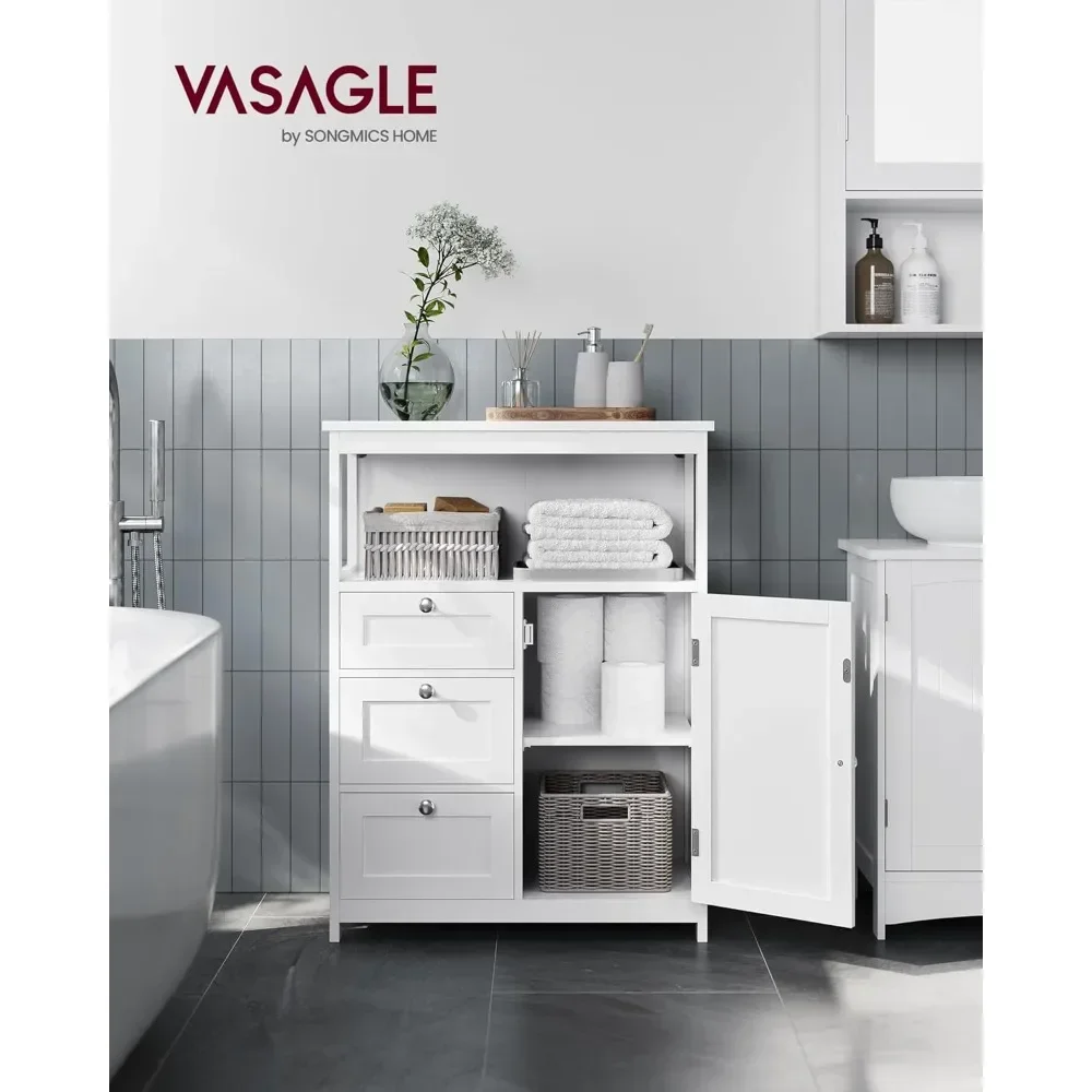 Bathroom Floor Storage Cabinet, Bathroom Storage Unit with 3 Drawers, Bathroom Cabinet Freestanding, Adjustable Shelf,