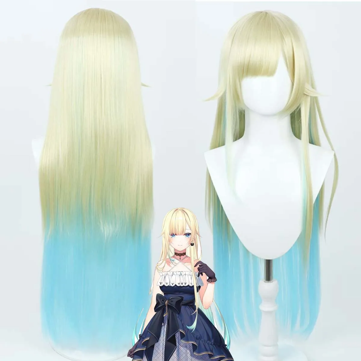 Women Halloween Party Virtual YouTuber Aizawa Ema Cosplay Long Blonde Green Wig