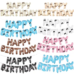 13+20PCS 16inch HAPPY BIRTHDAY Foil balloon + bow decoration Happy birthday balloon pull flag