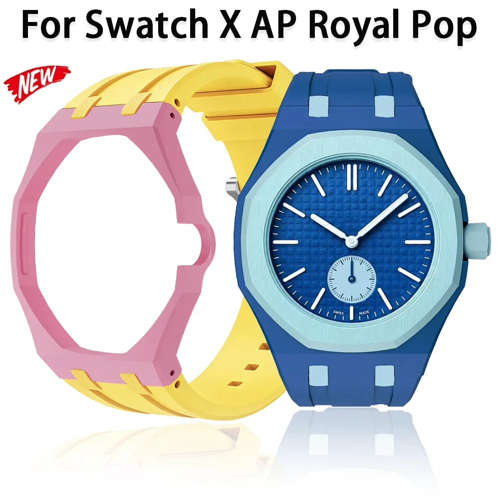 2 in 1 Modification Kit Bioceramic Case+Silicone Band for Swatch X AP Royal Pop Pocket Watch Changer To Strap Wristband Bracelet