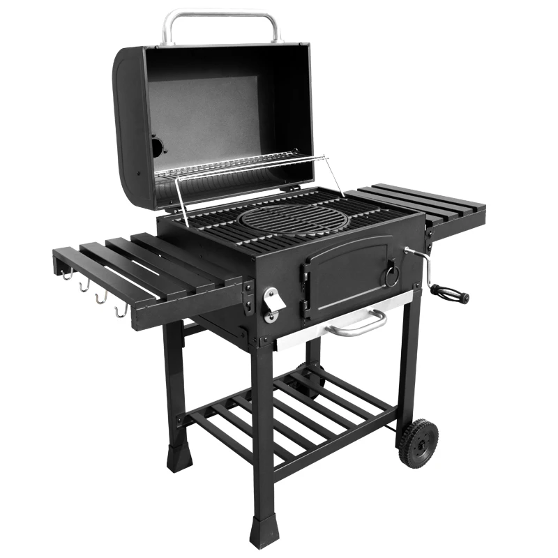 Iron BBQ Grill Smoker Set, Outdoor Camping Barbecue Stove, Charcoal Cooking Equipment for Backyard Picnic Party Family Events