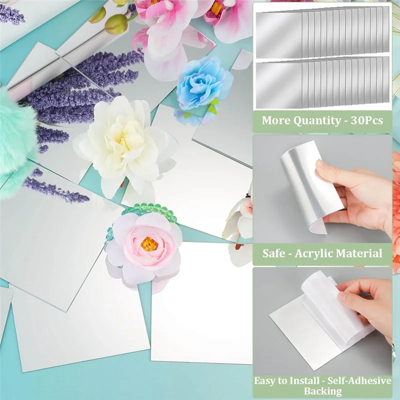 最も-30-個のアクリルミニミラータイル自己粘着、正方形の高精細小さなミラータイル工芸品用