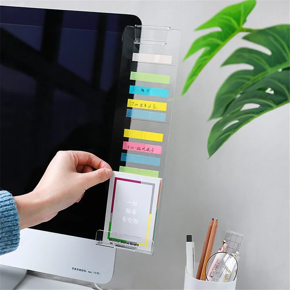 1Pc Creative Acrylic Monitor Message Memo Board Computer Screen Side Panel Planner For Storage Sticky Notes Tabs Phones Holder