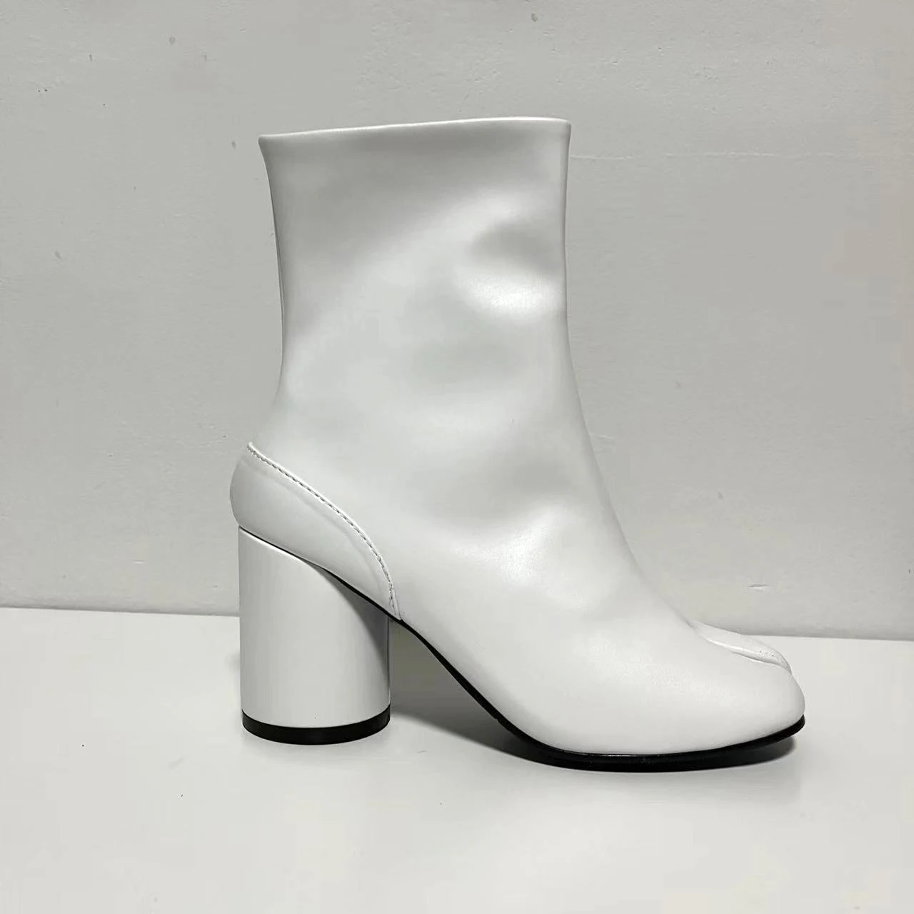 Split Toe Chunky High Heel Boots for Women, Leather Shoes, Fashion Brand Design, Autumn, 2024