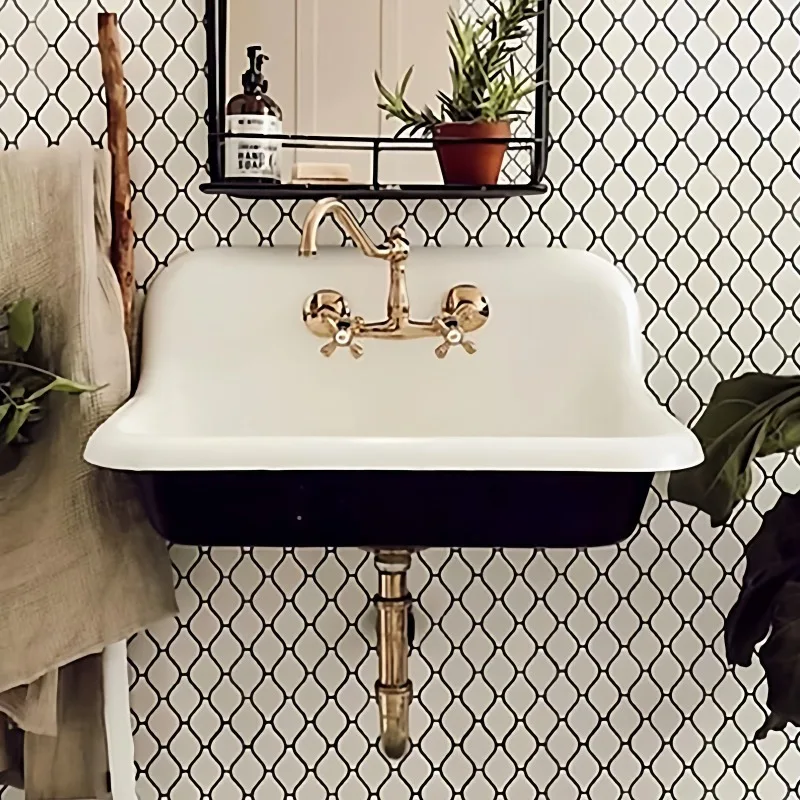 Cast iron enamel hanging basin, washing dishes,  retro sink wall hanging embedded in double type, excluding faucet accessories