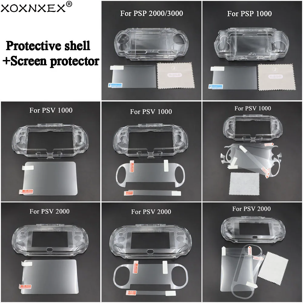

Прозрачный хрустальный чехол, твердый корпус для PSV 1000 2000, прозрачный защитный чехол для PSP1000 2000 3000 с защитной пленкой для экрана