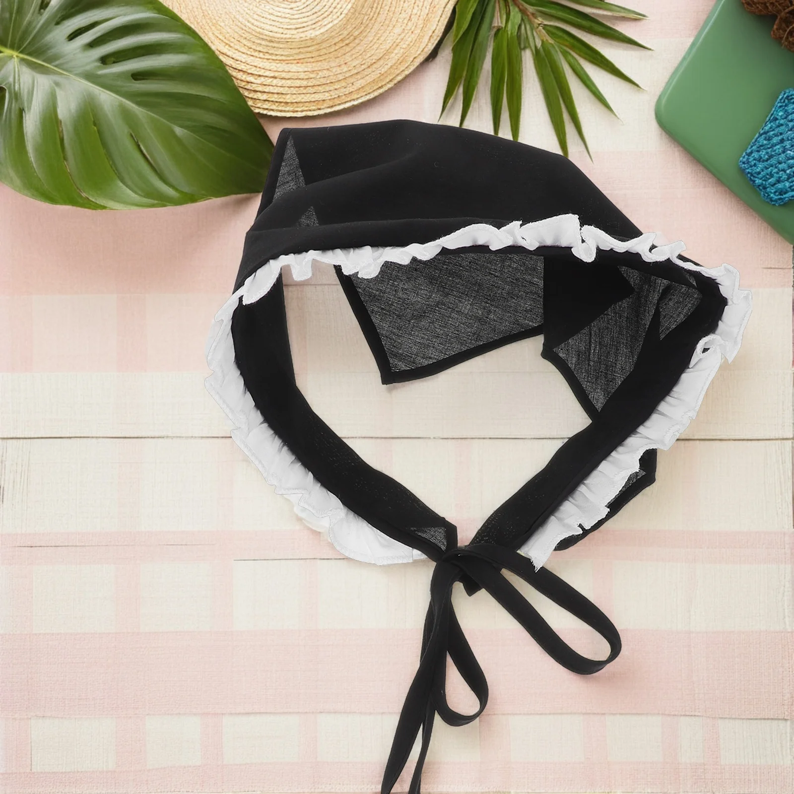 

Elegant Lace Hair Scarf Headband Women Vintage Bandana Head Kerchief Triangular Kitchen Cap For Food Service Adjustable Tie